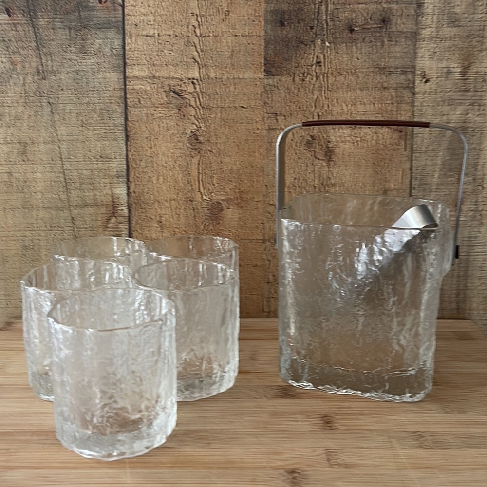 Vintage MCM Hoya ice bucket with 5 low ball glasses